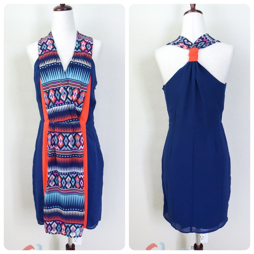 💙 *Greylin* Blue Diamond Tribal Sheath Dress, size XS